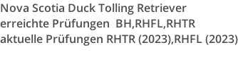 Nova Scotia Duck Tolling Retriever erreichte Prüfungen  BH,RHFL,RHTR aktuelle Prüfungen RHTR (2023),RHFL (2023)